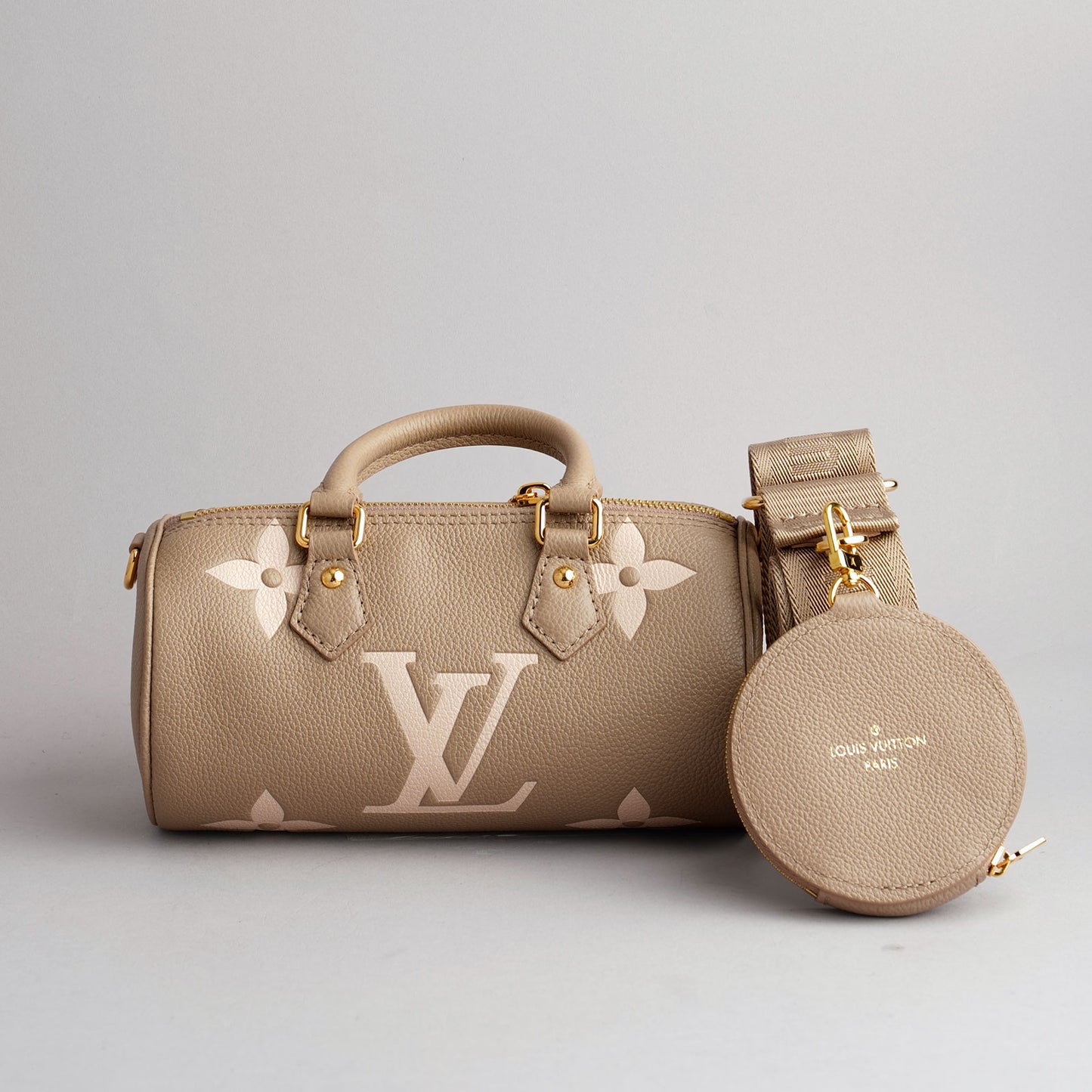 LOUIS VUITTON — Nano Speedy en cuir beige