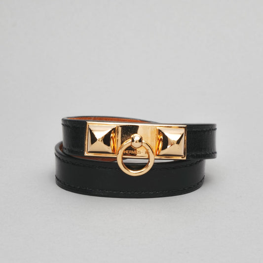 Bracelet kelly double tour  HERMÈS noir / doré