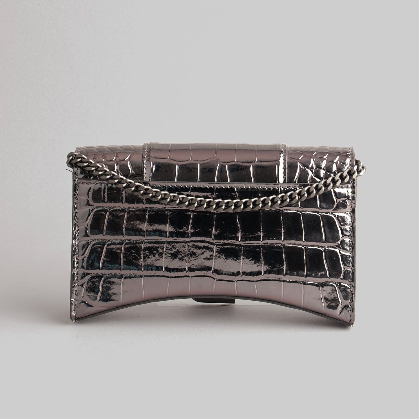 BALENCIAGA — Sac épaule en cuir embossée crocodile gris