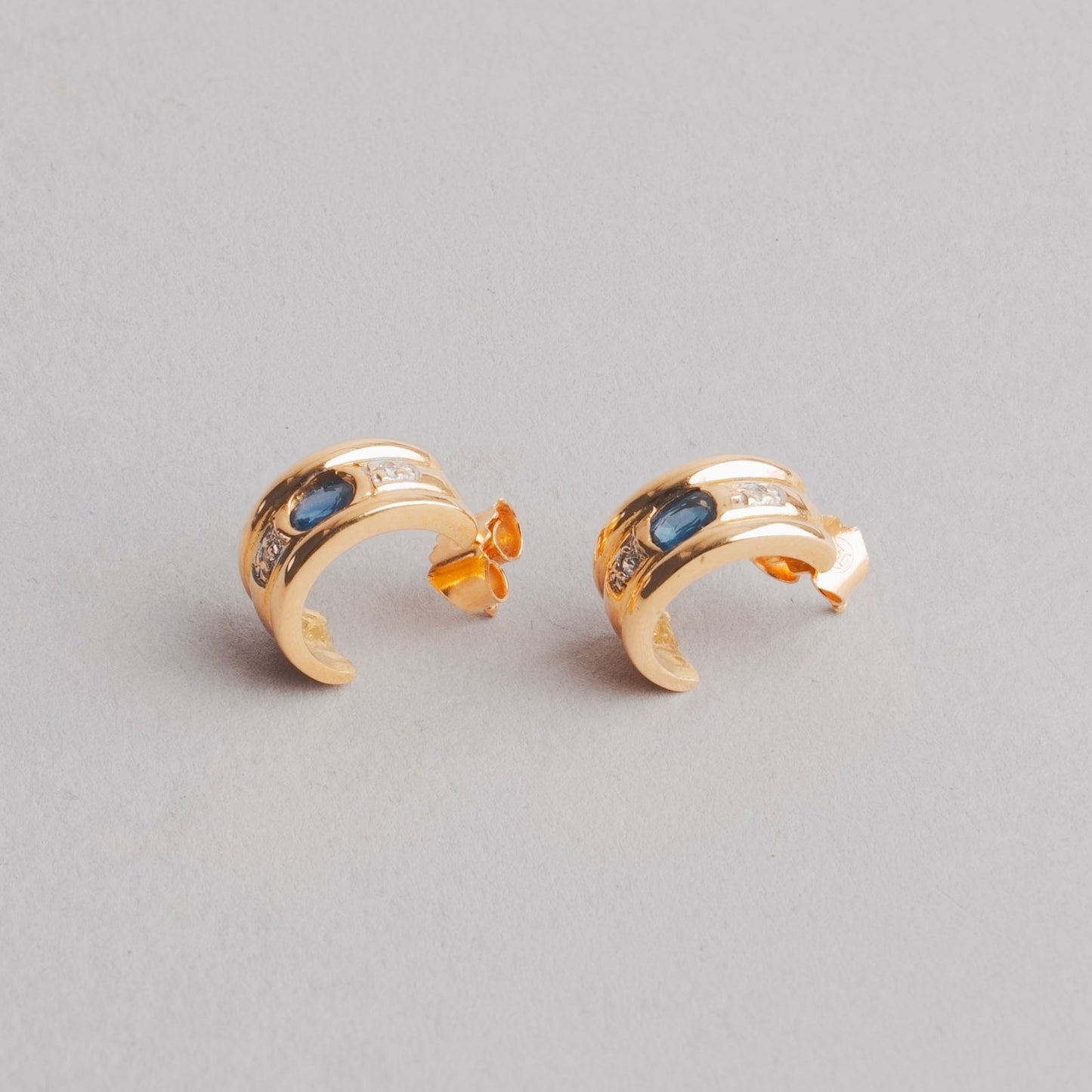BO en créole saphir et diamants 4,8gr or 18ct 750/1000 jaune