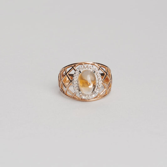 Bague citrine en forme de cabochon et pavé de diamant 6gr or 18ct 750/1000 jaune / blanc
