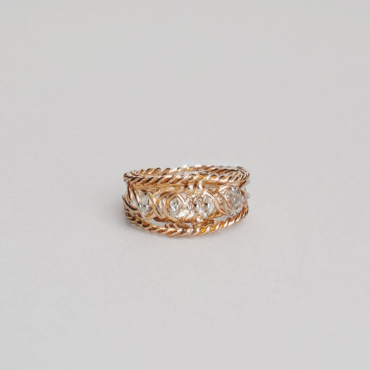 Bague tressé avec 4 diamant ancienne 5,91gr or 18ct 750/1000  jaune