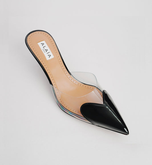 Mules Alaïa "Le Cœur" en Cuir Verni Noir