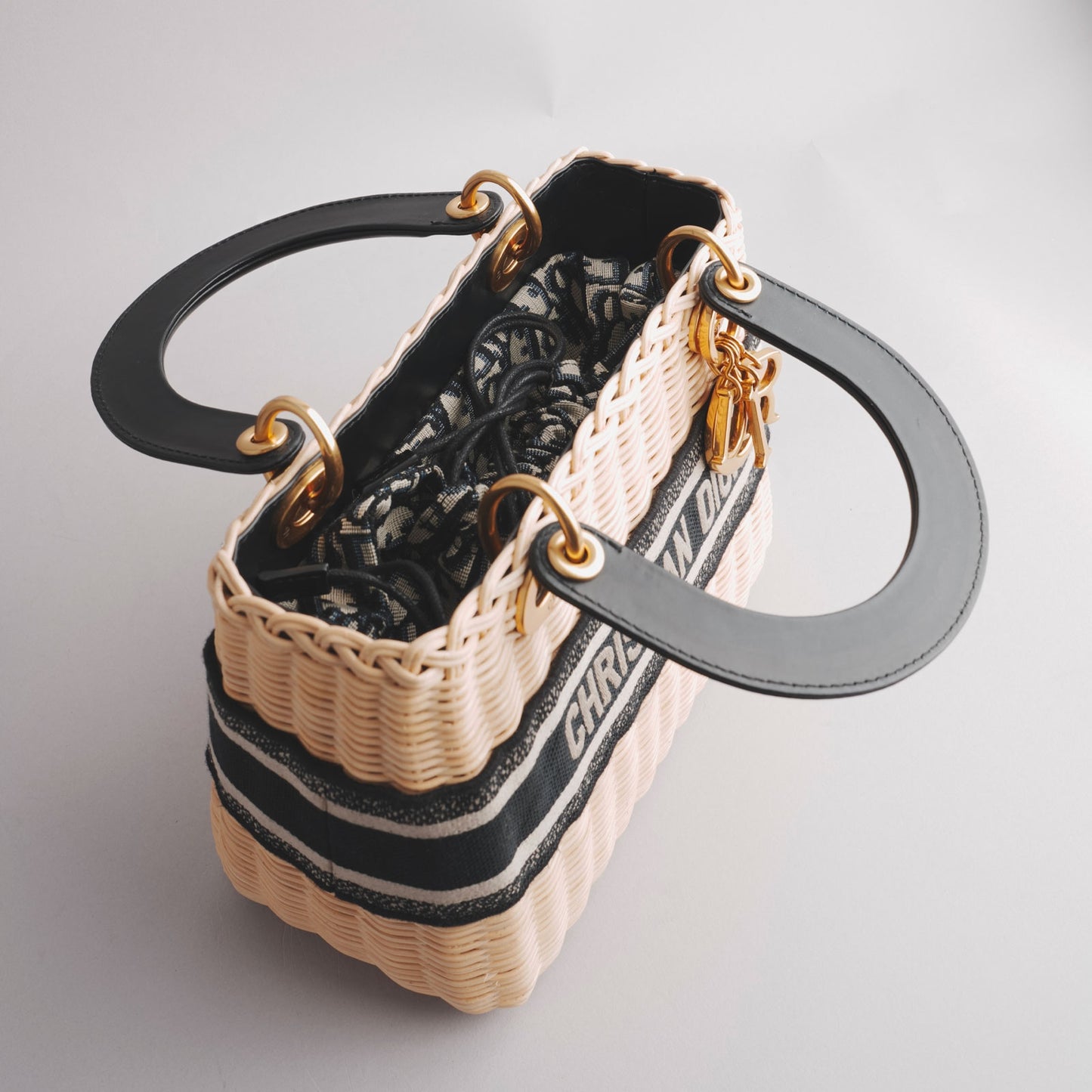 Sac à main rotin naturel et toile jacquard  DIOR écru