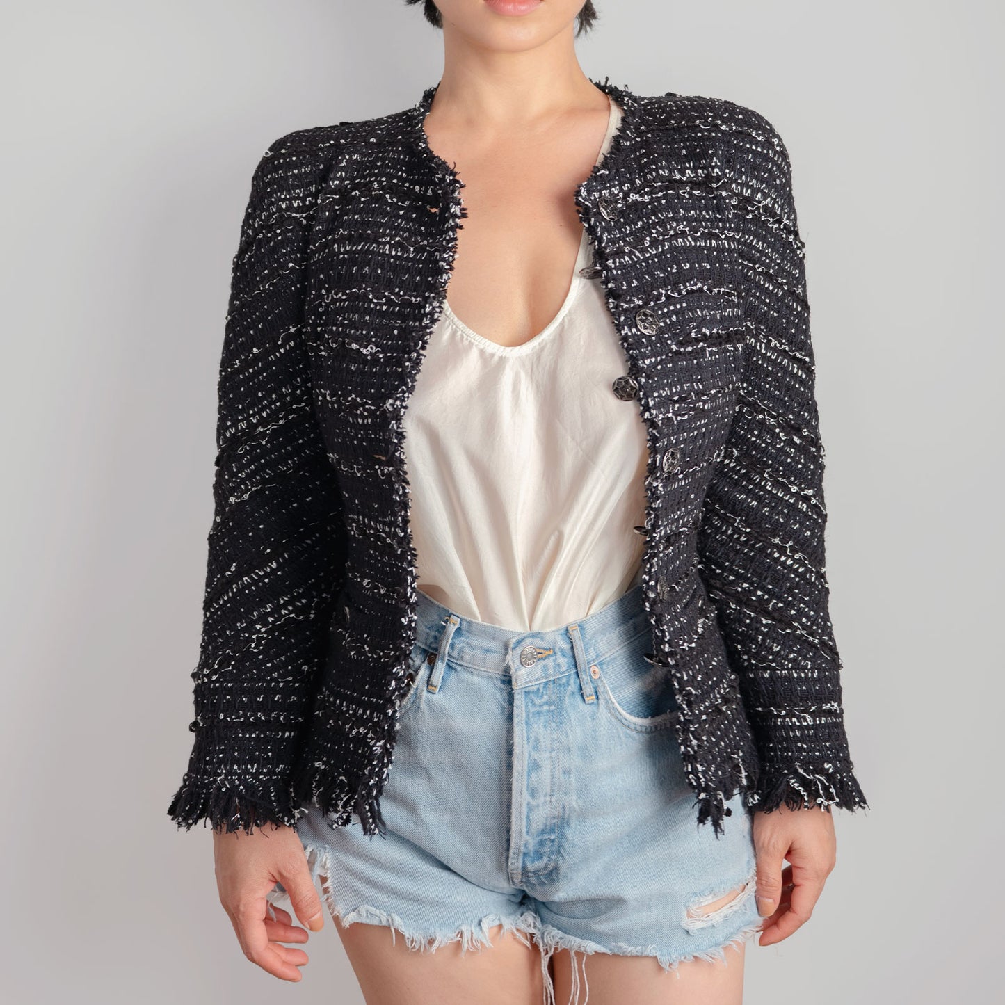 Veste en laine CHANEL T34 noir  et blanc