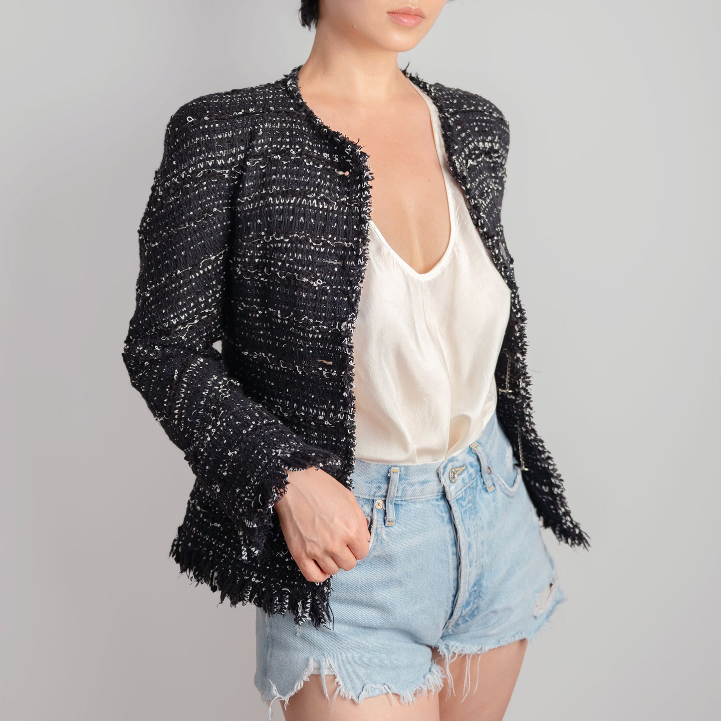 Veste en laine CHANEL T34 noir  et blanc