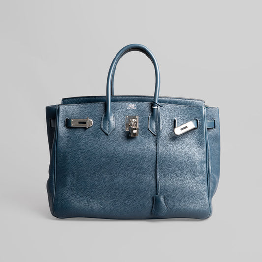 Sac à main Birkin en cuir HERMÈS marine 35
