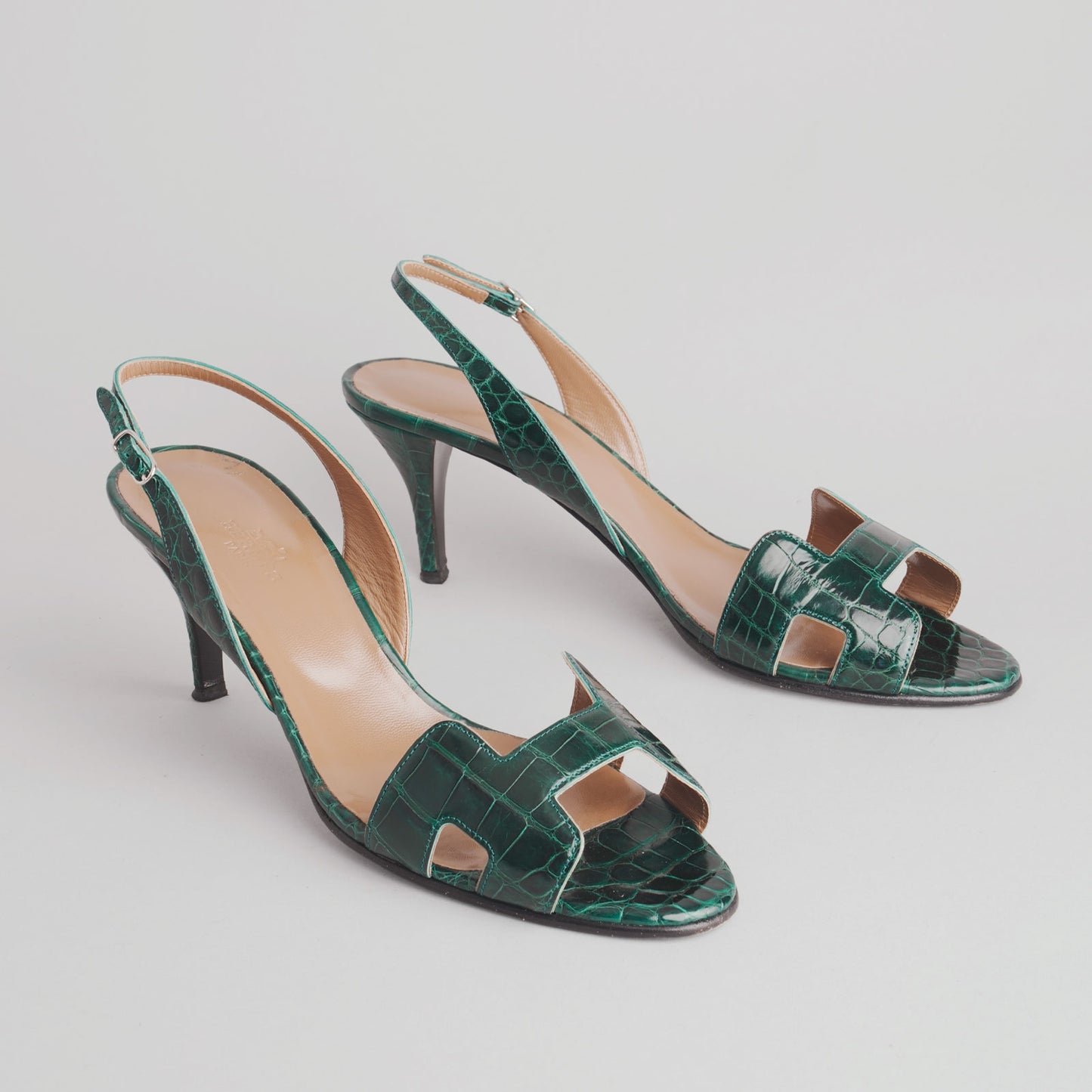 Sandales alligator missi lisse  HERMES 40 vert