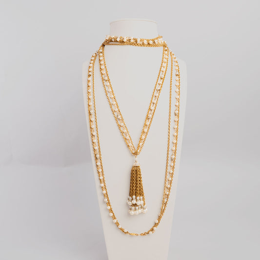 Collier CHANEL doré 3 rang avec Pompom Vintage