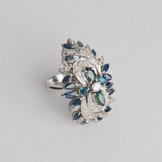 Bague saphir et diamants  13,18gr  or 325/1000  gris