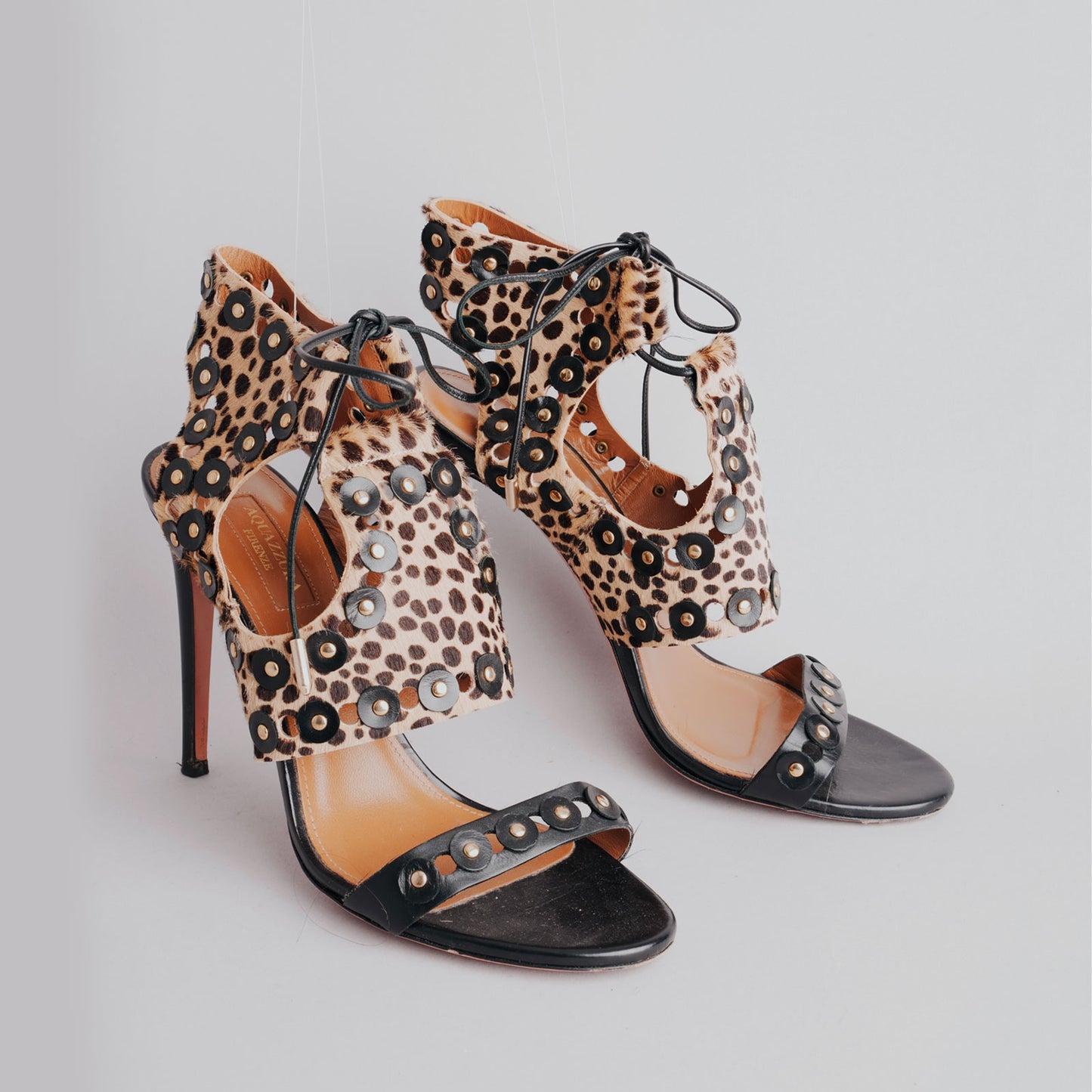 Sandales avec lacets léopard AQUAZZURA 39 noir