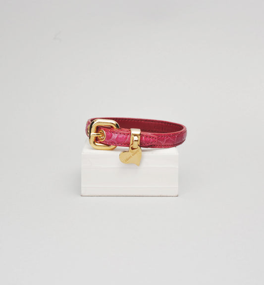 Bracelet Miu Miu en Cuir Rose & Charme Cœur Doré
