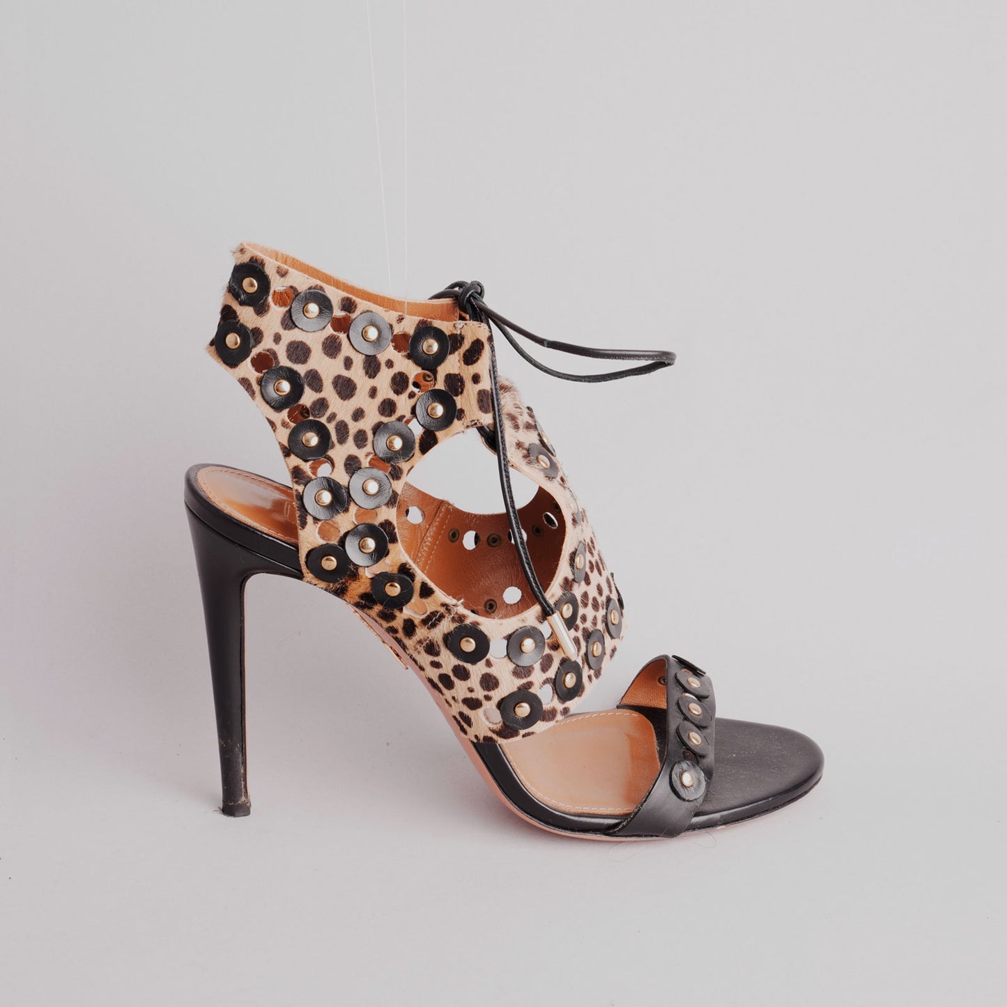 Sandales avec lacets léopard AQUAZZURA 39 noir